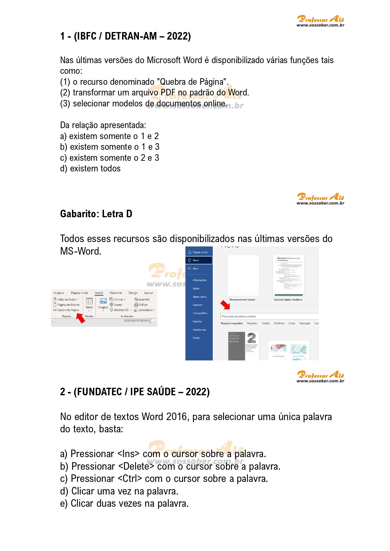 Informática para Concursos: Informática para concursos - Questão Comentada  - Word